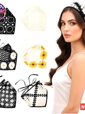 Polyester Crochet Bandanas Headband Scarf Vintage Hair Accessories